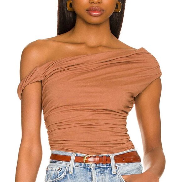 AGOLDE Hilma Twist Sleeve Bodysuit sz L NEW Pantyhose brown - Picture 5 of 11